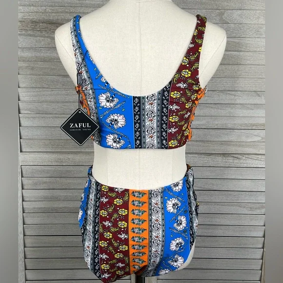 ZAFUL Boho Bikini Set Tie Bottom-Medium Top/Large Bottom - Picture 2 of 2